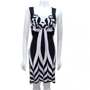 Frank Lyman Black  White Geometric Sleeveless Midi Dress Size 8